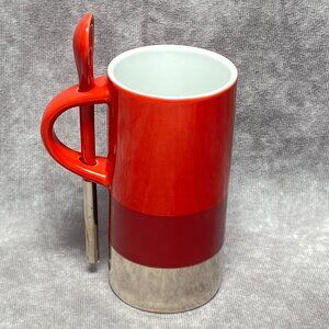 Starbucks 2014 Verismo Red/Silver Espresso Coffee Mug Cup With Ceramic Spoon 8oz